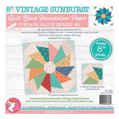 8in Vintage Sunburst Quilt Block Foundation Paper