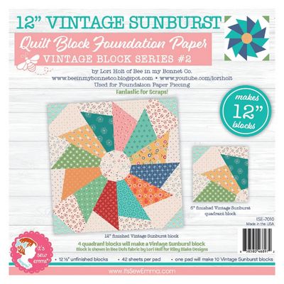 12in Vintage Sunburst Quilt Block Foundation Paper