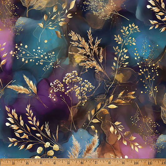 Jewel Midnight Flora A Hoffman Spectrum Print Cotton 43"/44" Fabric Per Yard