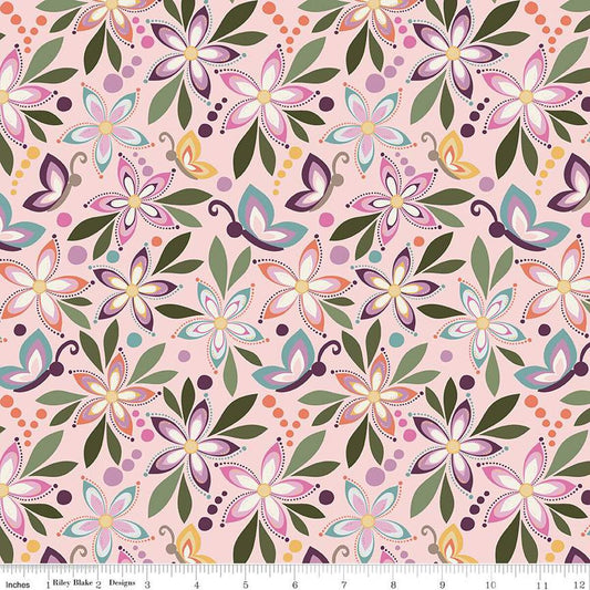 Juju's Petals Main Pink Cotton 43"/44" Fabric Per Yard