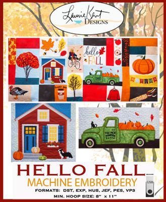 Hello Fall Embroidery Bench Pillow USB Version