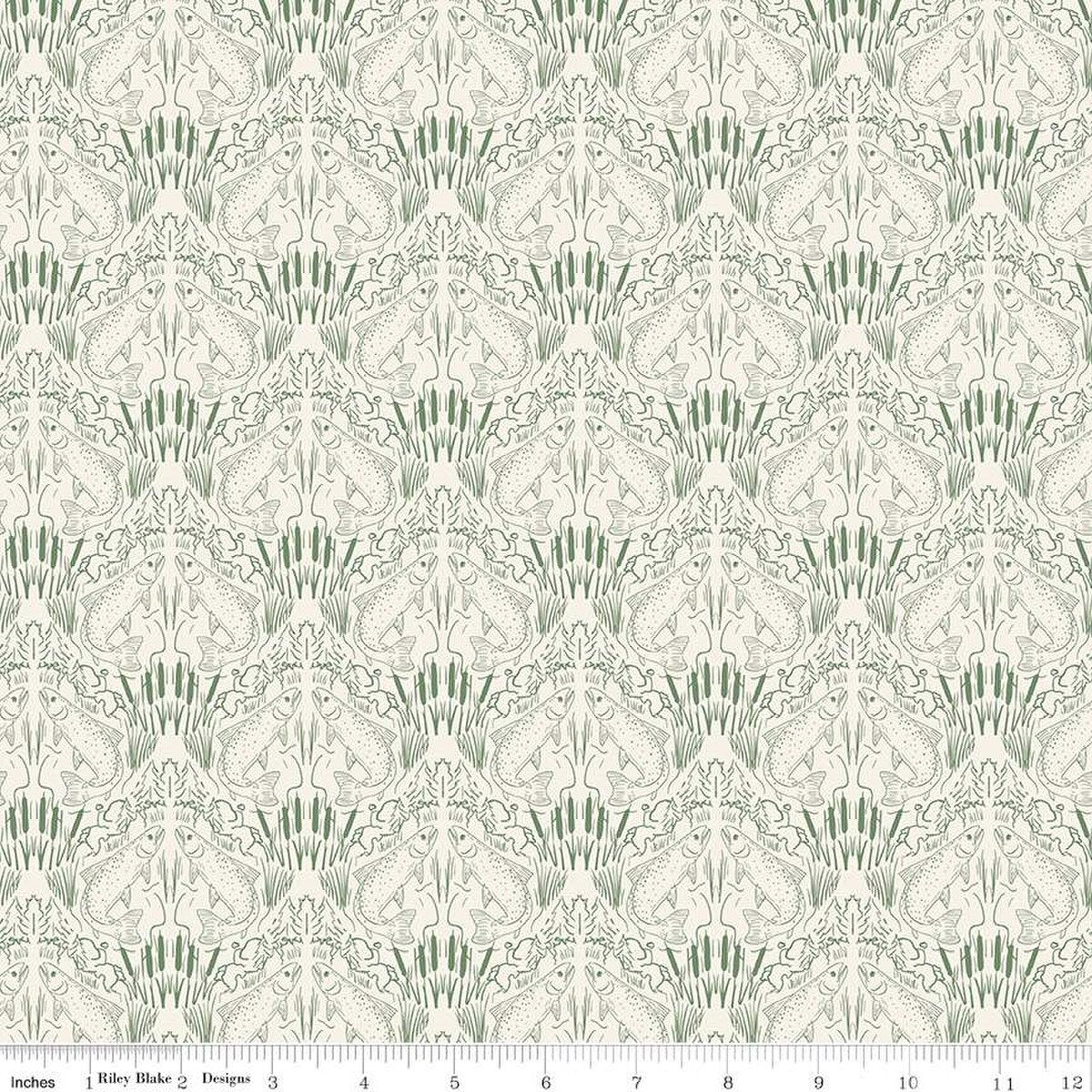 Let's Wander First Catch Cream Cotton 43"/44" Fabric Per Yard