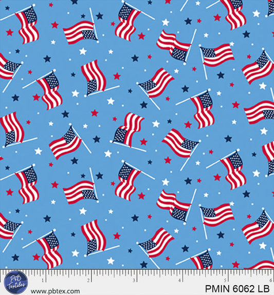 Light Blue Patriotic Minis PMIN-6062-LB Cotton 44/45 Fabric Per Yard