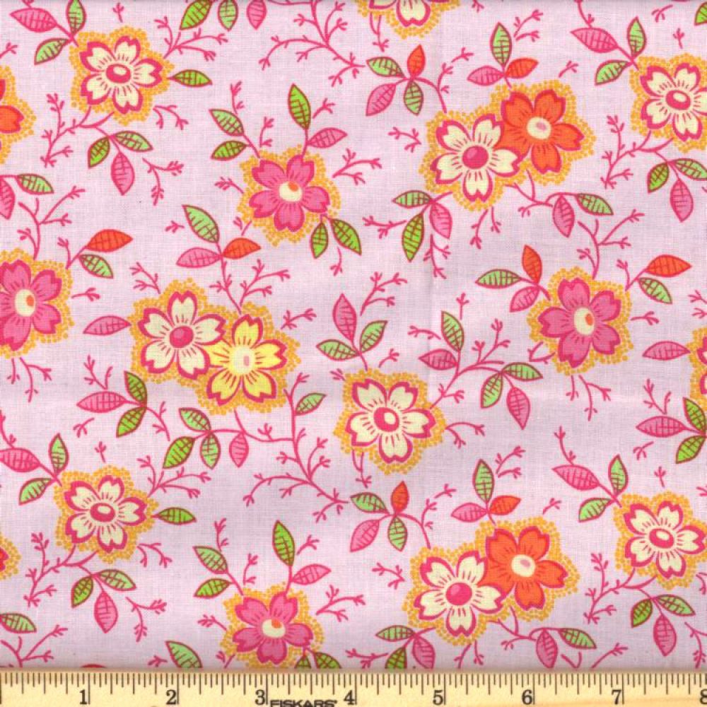 Light Pink Happy Floral 45" Wide Cotton Fabric Per Yard