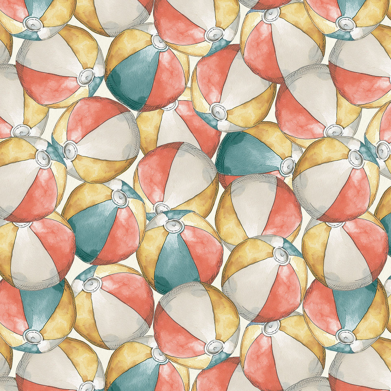 Multi Beach Ball Vintage Summer 43"/44" Cotton Fabric Per Yard