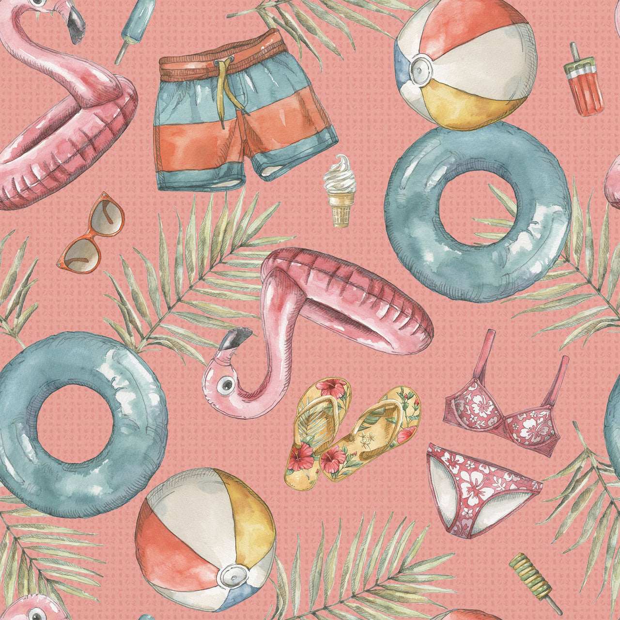 Multi/Pink Vintage Summer 43"/44" Cotton Fabric Per Yard