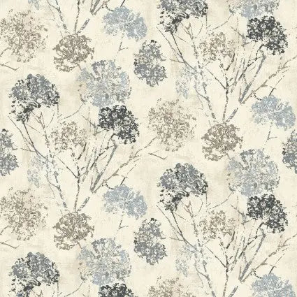 Natural Plaster Dandelion Stamp Cotton Wideback Fabric per yard