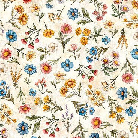 Oatmeal Floral Toss Lil Farmers Cotton 44"/45" Fabric Per Yard