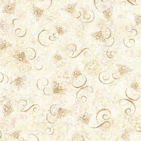 Oatmeal Sunflower Serenade Bee And Scroll Tonal Cotton 44/45 Fabric Per Yard