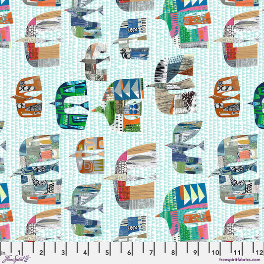 On the Wing Turquoise Cotton 44"/45" Fabric Per Yard