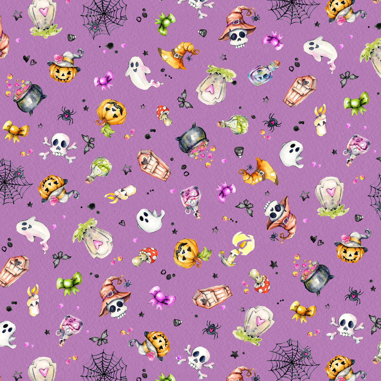Spooky Halloween Toss Purple Cotton 44"/45" Fabric Per Yard