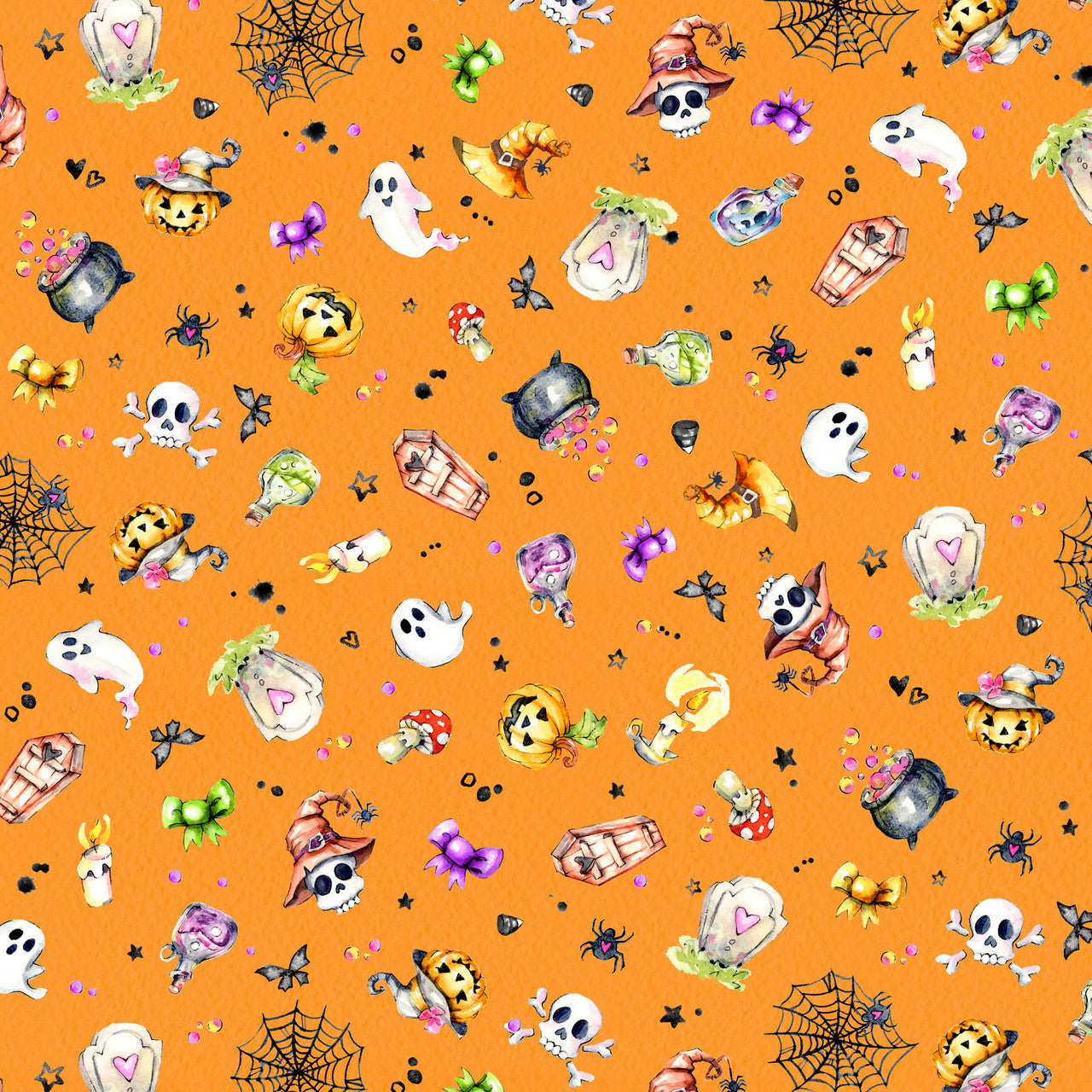 Spooky Halloween Toss Orange Cotton 44"/45" Fabric Per Yard