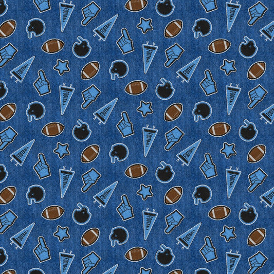 Blue Patch Perfect Football Cotton 43"/44" Fabric Per Yard