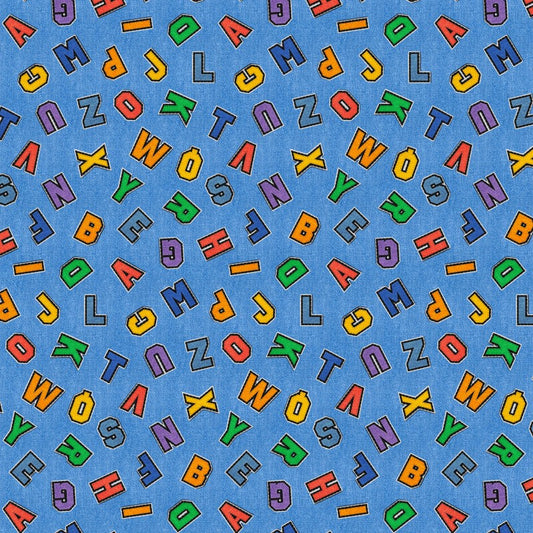 Blue Patch Perfect Alphabet Toss Cotton 43"/44" Fabric Per Yard