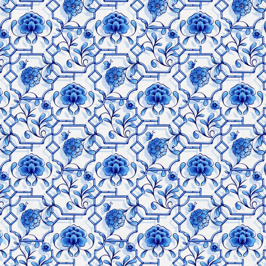 Chinoiserie Floral Fences Cotton Wideback 118" Fabric Per Yard