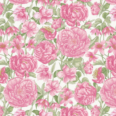 Packed Floral - Cream/Pink Fluttering Florals Cotton 43"/44" Fabric Per Yard