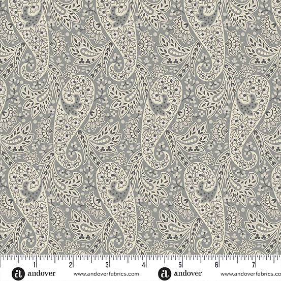Paisley Gray Nightfall 44"/45" Cotton Fabric Per Yard