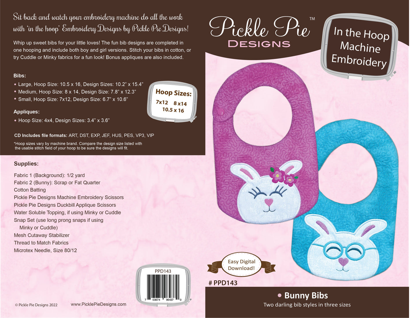 Easter Bunny Bibs In the Hoop Machine Embroidery Design Set
