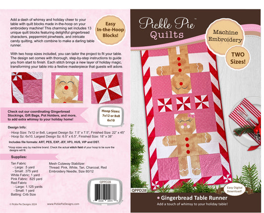 Gingerbread In-the-Hoop Table Runner Quilt Embroidery Design Set