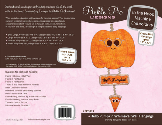 Hello Pumpkin Whimsical Wall Hangings In the Hoop Embroidery Design Collection