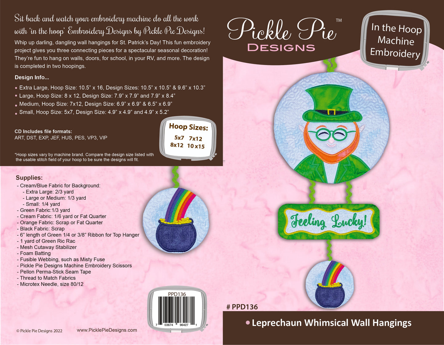 Leprechaun Whimsical Wall Hangings In the Hoop Machine Embroidery Design Set