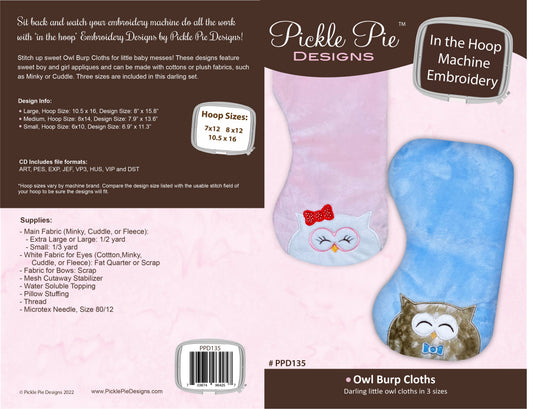 Owl Burp Cloths In the Hoop Machine Embroidery Design Set