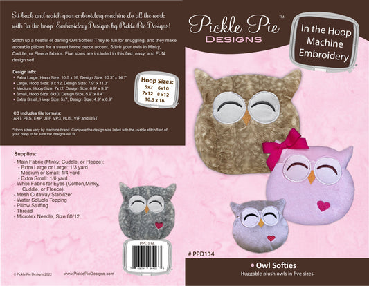 Owl Softies Design In the Hoop Machine Embroidery Design Set