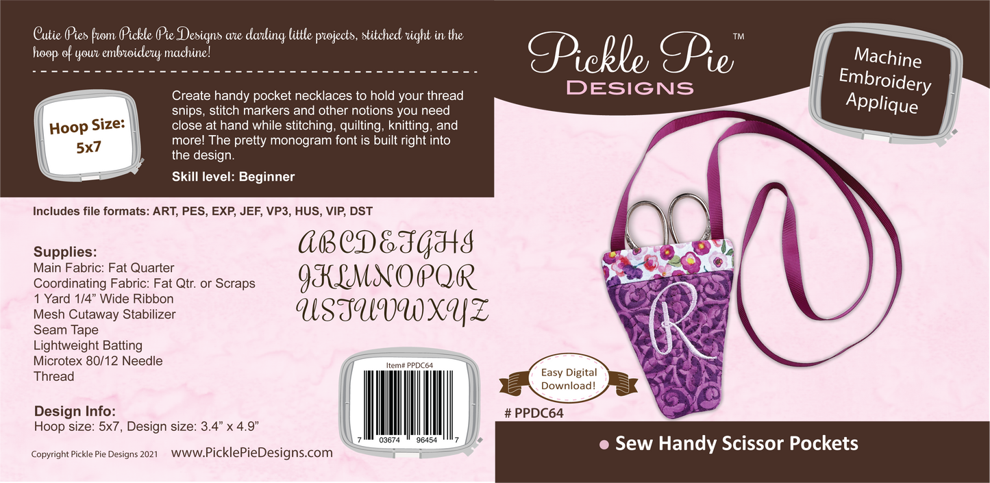 Sew Handy Scissor Pockets In the Hoop Machine Embroidery Design Set