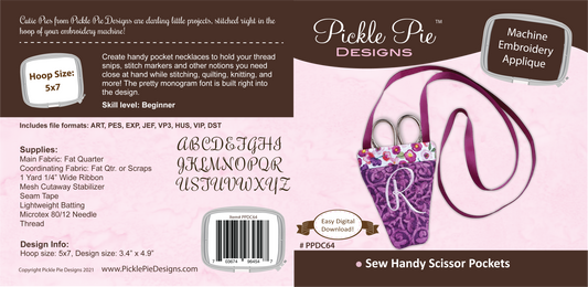 Sew Handy Scissor Pockets In the Hoop Machine Embroidery Design Set