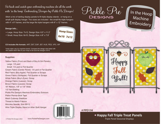 Happy Fall Triple Treat Panels In the Hoop Embroidery Design Collection