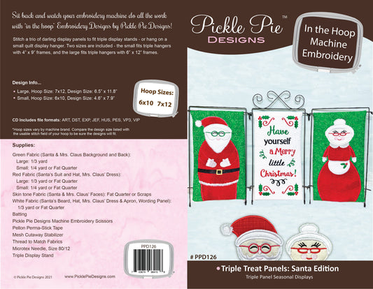 Triple Treat Panels: Santa Edition In the Hoop Embroidery Design Collection