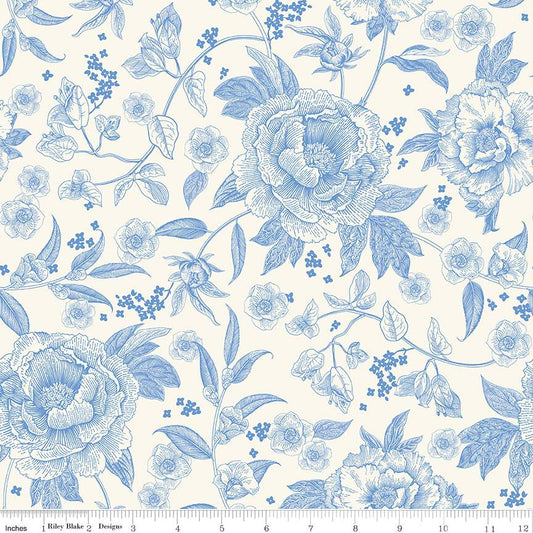 Penelope Floral Cream Cotton Wideback Fabric per yard