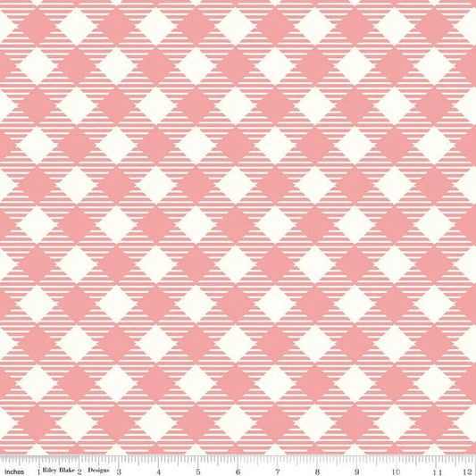 Pink Coral Lori Holt Bee Ginghams Cotton Wideback Fabric per yard