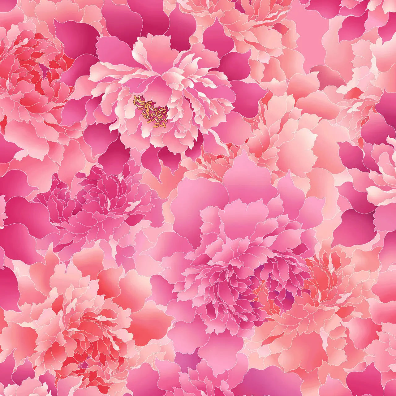 Pink Monochromatic Peony 118" Peony Paradise Cotton Wideback Fabric Per Yard