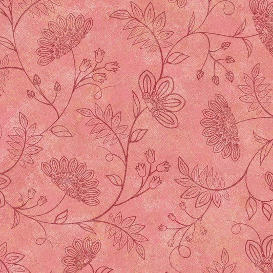 Pink and Red Operetta Flowering Vines Cotton 43"/44" Fabric Per Yard