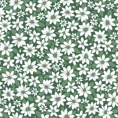 Poinsettia Green Merry Mix 43"/44" Cotton Fabric Per Yard