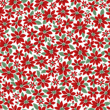 Poinsettia White Red Merry Mix 43"/44" Cotton Fabric Per Yard