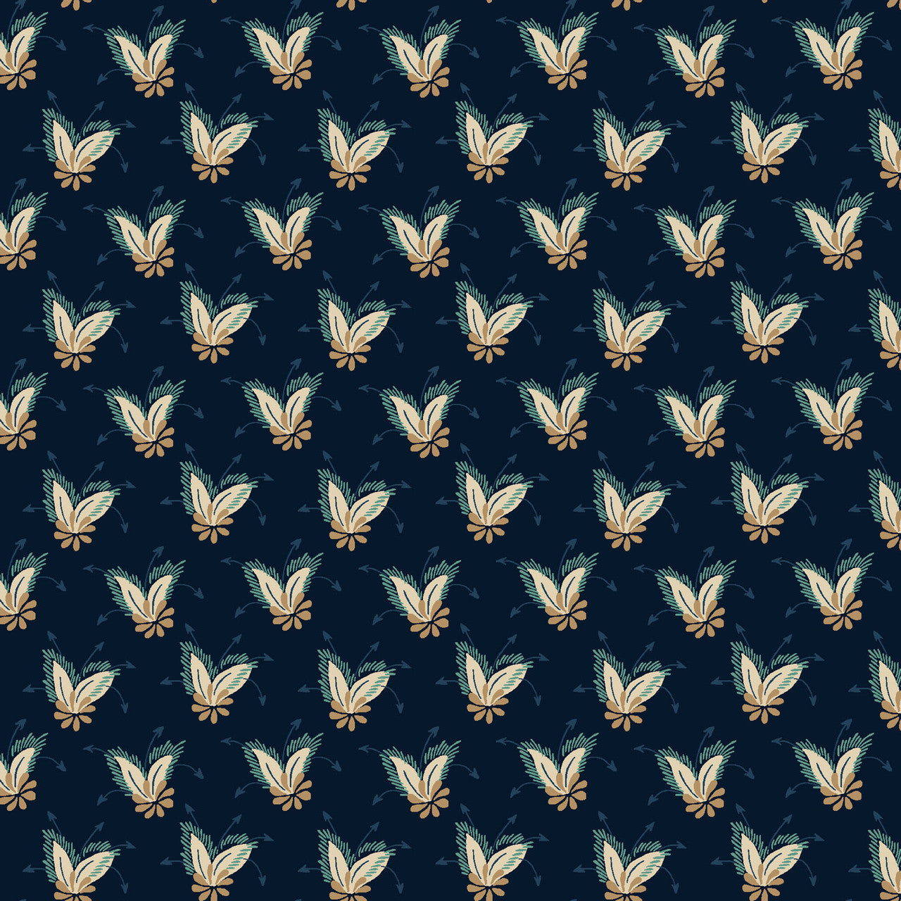 Prussian Blue Feathery Foulard Lost Gardens of Heligan Cotton 43"/44" Fabric Per Yard