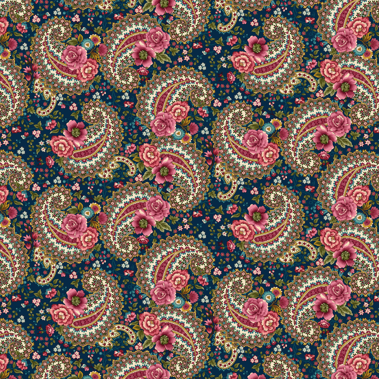 Prussian Blue Paisley Lost Gardens of Heligan Cotton 43"/44" Fabric Per Yard