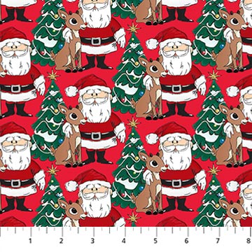 Rudolph The Red-Nosed Reindeer Santa Red 44"/45" Cotton Fabric Per Yard