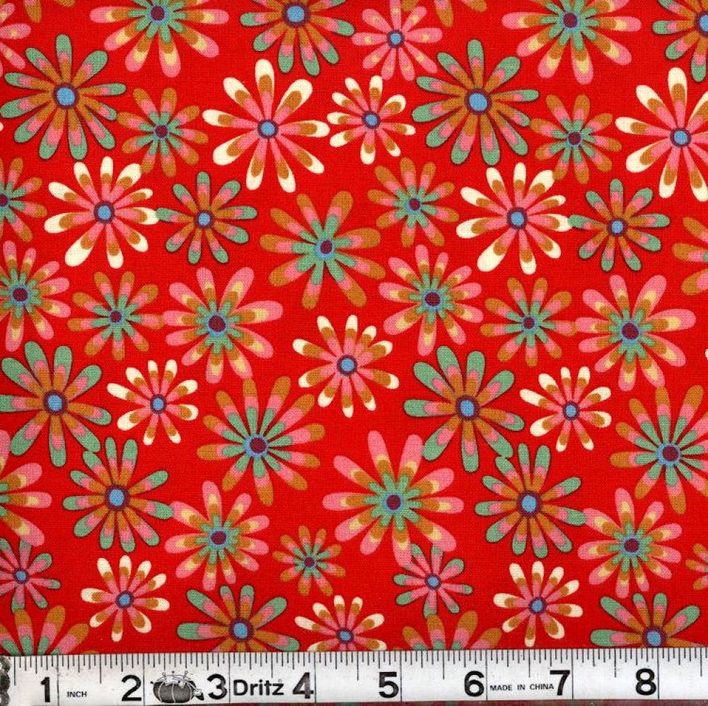 Red Flower Power 45" Wide Cotton Fabric Per Yard