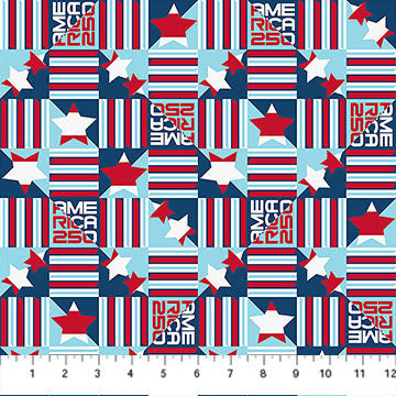 Red Multi Starstripe Block 44"/45" Cotton Fabric Per Yard