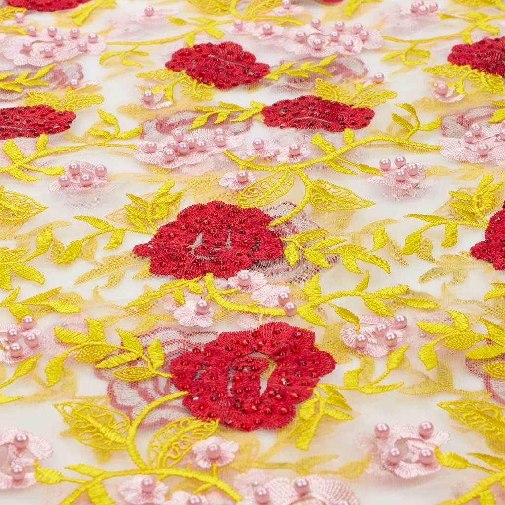 Rose and Vine Embroidered Mesh Fabric | Blue Moon Fabrics