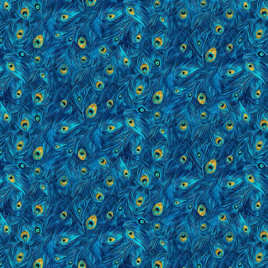Royal Packed Peacock Plumes Wild Beauty Cotton 44"/45" Fabric Per Yard