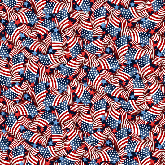 Red White and Starry Blue Too Flags Cotton Wideback Fabric per yard