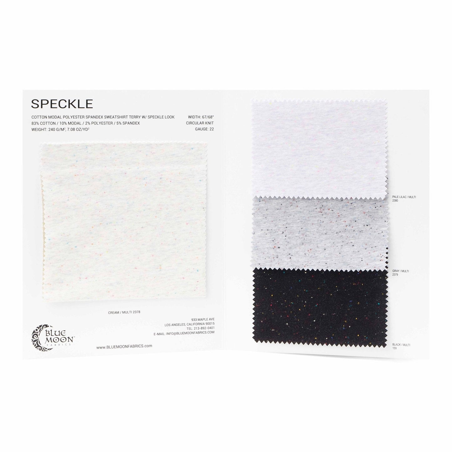 Speckle Cotton Polyester Modal Spandex Color Card | Blue Moon Fabrics