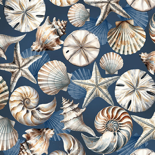 Seashell Serenade Blue Coastal Cotton Wideback Fabric (1 7/8 yard pack)