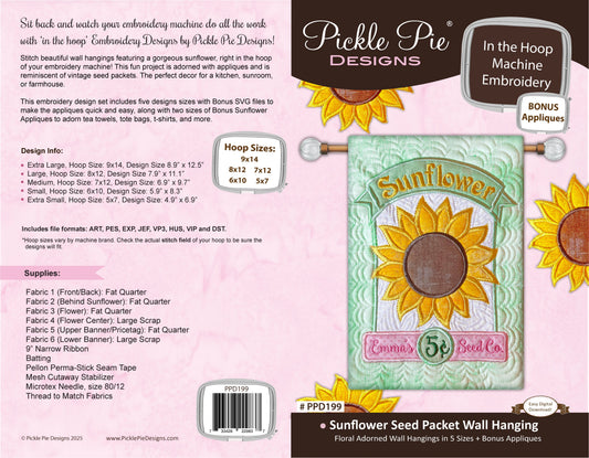 Sunflower Seed Packets Wall Hanging In the Hoop Embroidery Design