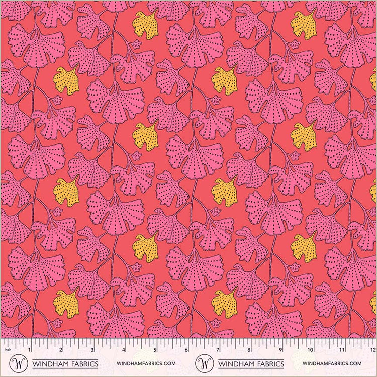 Sunshine Ginkgo Guava High Density Cotton 44"/45" Fabric Per Yard