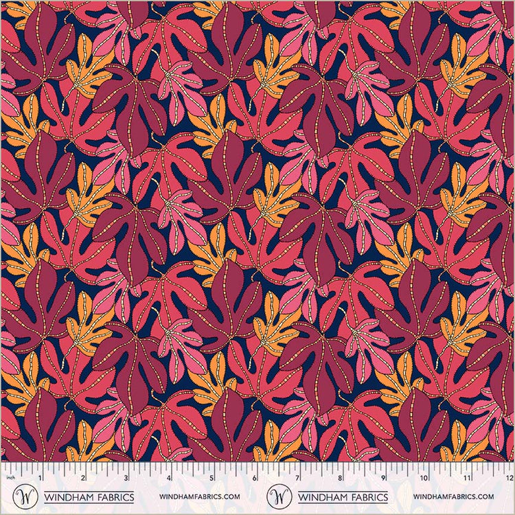 Sunshine Monstera Indigo High Density Cotton 44"/45" Fabric Per Yard